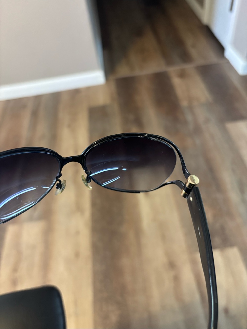 Yves Saint Laurent Black Sunglasses with Gold Accents - Picture 9 of 11